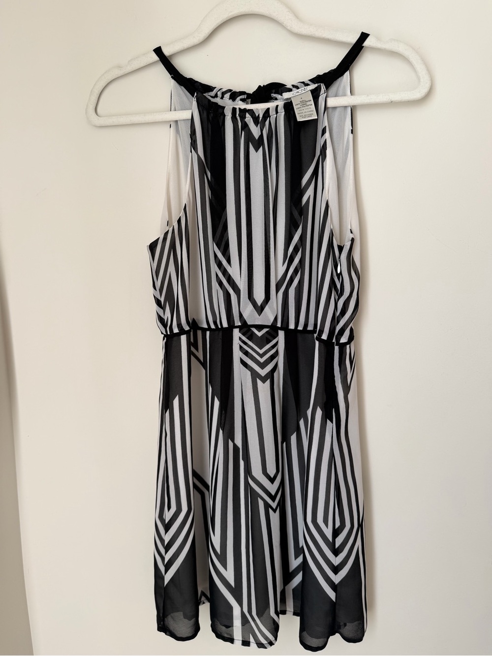 cache Black & White Geometric Halter mini Dress